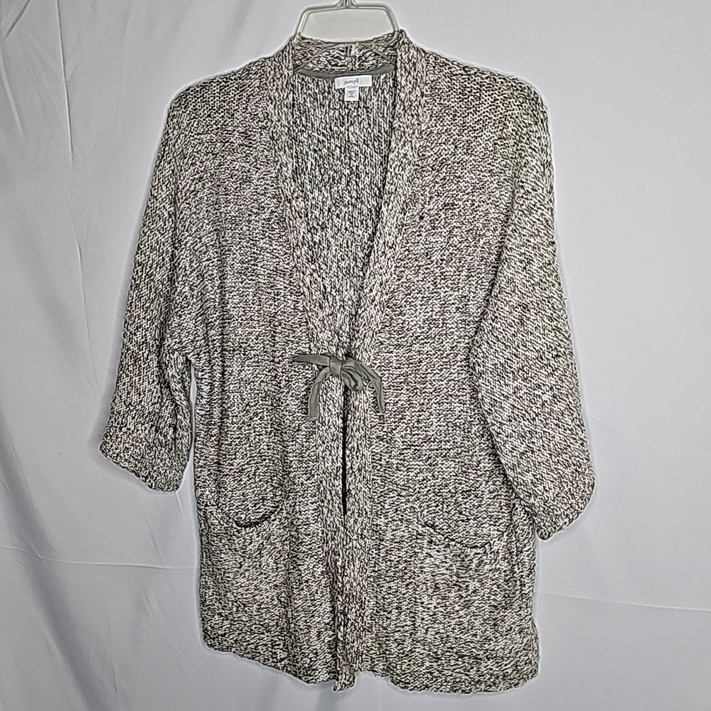 Pure Jill gray knitted 3/4 kimono sleeve ribbon tie closure sweater cardigan XS